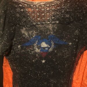 Affliction Black and Blue Women's Top